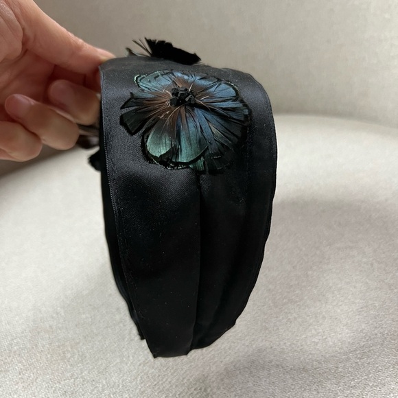 Jennifer Ouellette silk headband with feather flower details. main image 5